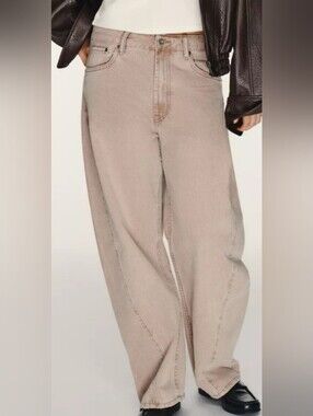 Zara Women Mid Rise BAGGY BALLOON Jeans Color Faded Pink Size 29 30 31